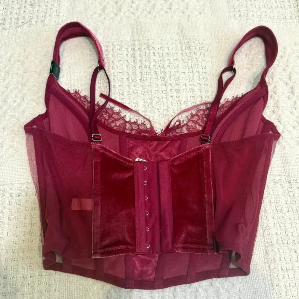 Victoria's Secret small Dream Angels faux lace up velvet corset BC 3186